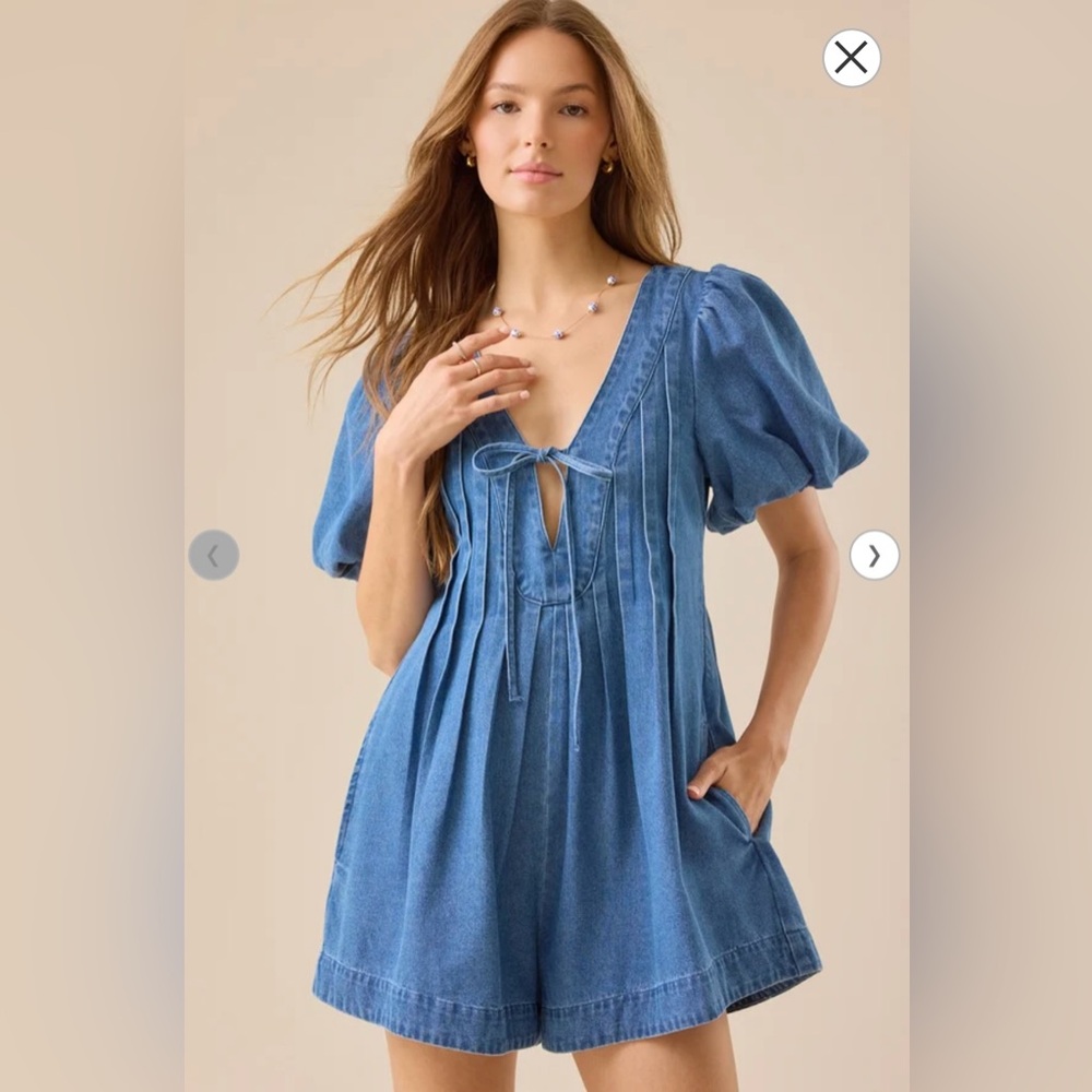 Evie Puff Sleeve Denim Romper